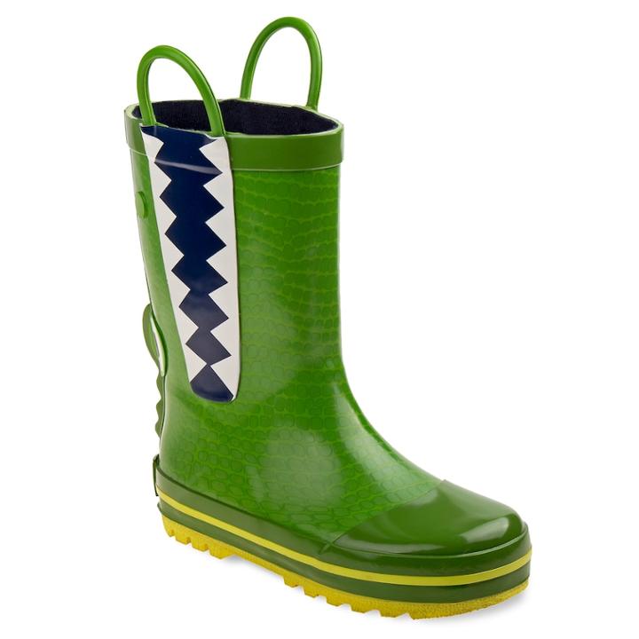 Rugged Bear Crocodile Boys' Waterproof Rain Boots, Size: 4, Green