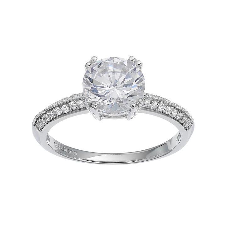 Primrose Sterling Silver Milgrain Cubic Zirconia Ring, Women's, Size: 6, White