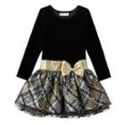 Girls 4-6x Bonnie Jean Velvet Plaid Dress, Girl's, Size: 6, Gold