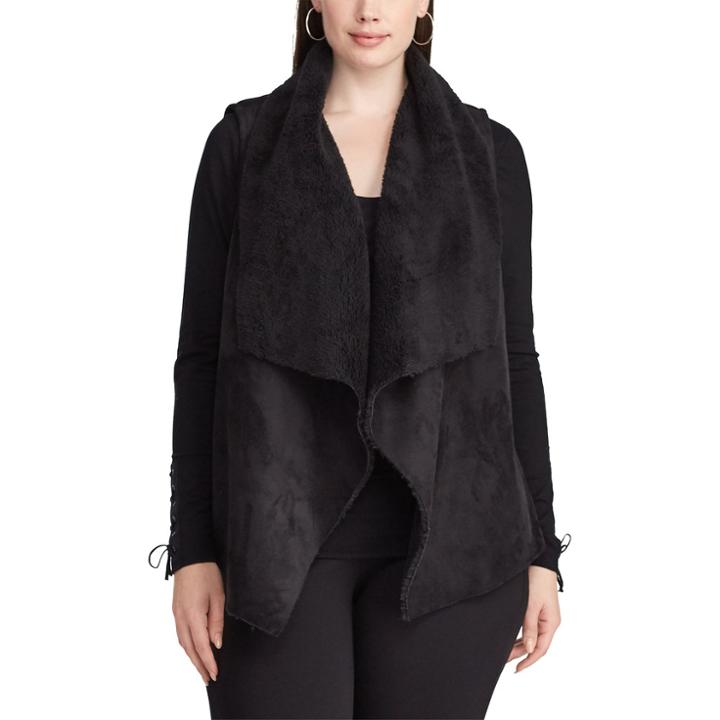 Plus Size Chaps Faux-shearling Open Front Vest, Women's, Size: 1xl, Black