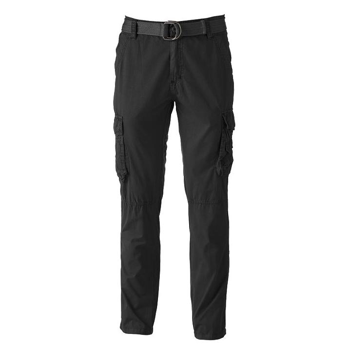 Men's Xray Slim-fit Twill Belted Cargo Pants, Size: 32, Black