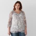 Plus Size Sonoma Goods For Life&trade; Printed Chiffon Popover Peasant Top, Women's, Size: 2xl, Med Grey