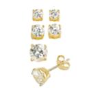 24k Gold Over Silver Cubic Zirconia Stud Earring Set, Women's, White