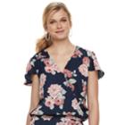 Women's Studio 253 Printed Faux-wrap Top, Size: Large, Blue