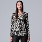 Women's Simply Vera Vera Wang Floral Flocked Tee, Size: Xxl, Black