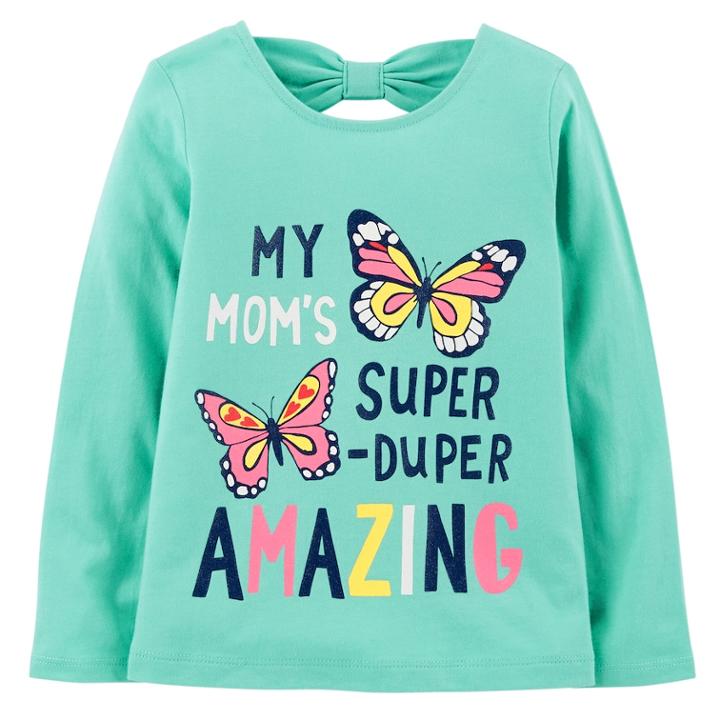 Baby Girl Carter's Bow-back Graphic Tee, Size: 6 Months, Turquoise/blue (turq/aqua)