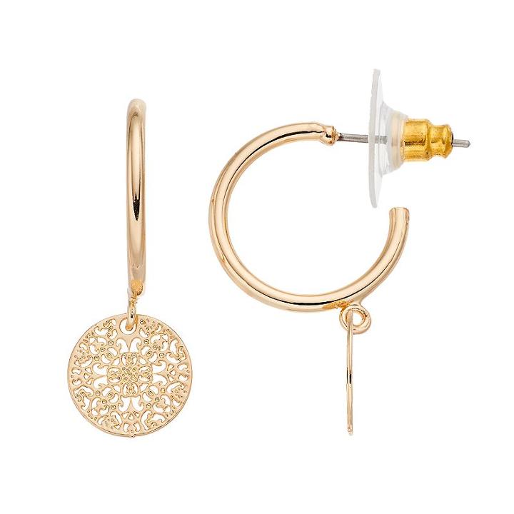 Lc Lauren Conrad Filigree Disc Hoop Earrings, Women's, Gold