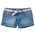 Plus Size Girls 7-16 Mudd&reg; Belted Medium Wash Jean Shortie Shorts, Girl's, Size: 16 1/2, Blue (navy)