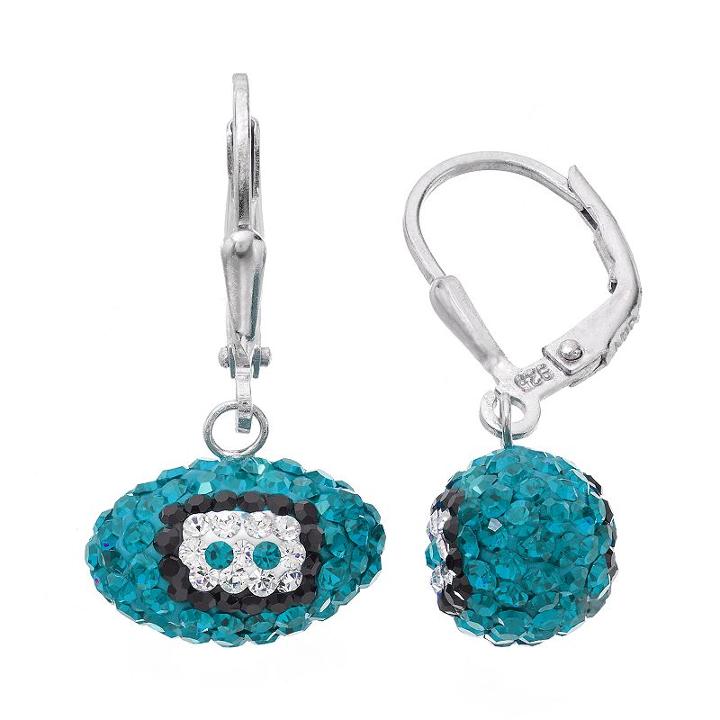 Carolina Panthers Crystal Sterling Silver Football Drop Earrings, Women's, Multicolor