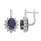 Sterling Silver Lab-created Sapphire & Diamond Accent Oval Starburst Drop Earrings, Women's, Blue
