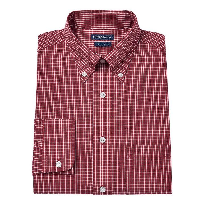 Men's Croft & Barrow&reg; Classic-fit Easy Care Button-down Collar Dress Shirt, Size: 17 36/37, Red