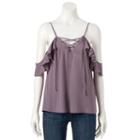 Women's Rock & Republic&reg; Cold-shoulder Lace Up Top, Size: Large, Grey