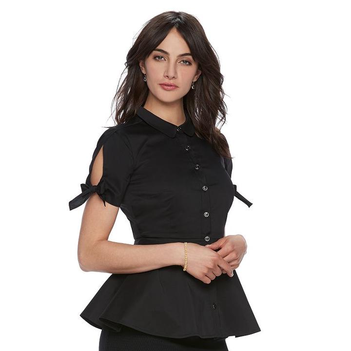 Women's Elle&trade; Poplin Peplum Blouse, Size: Large, Black