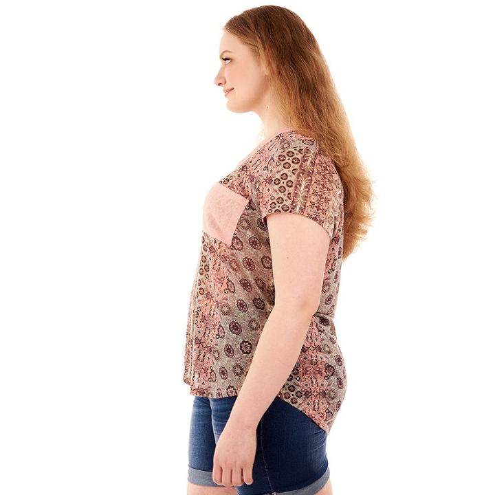Juniors' Plus Size Wallflower Print Contrast Pocket Tee, Teens, Size: 2xl, Red/coppr (rust/coppr)