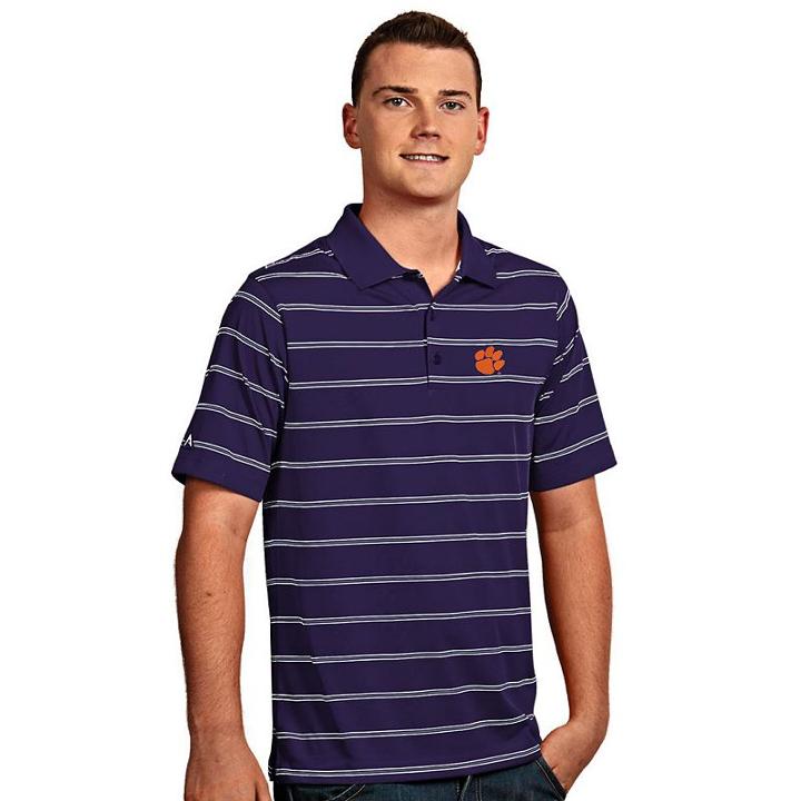 Men's Antigua Clemson Tigers Deluxe Striped Desert Dry Xtra-lite Performance Polo, Size: Medium, Drk Purple