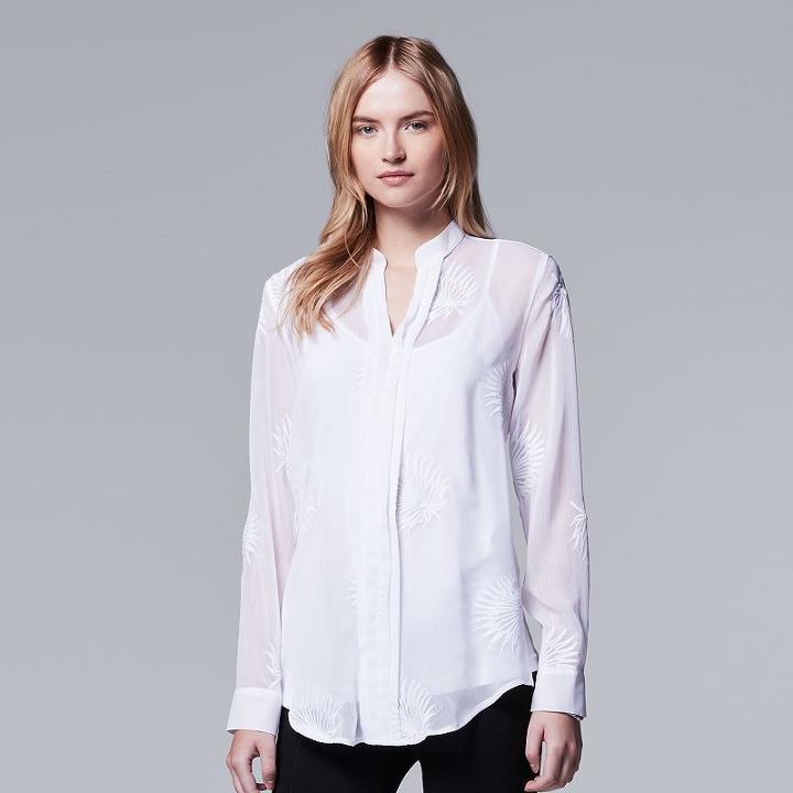 Women's Simply Vera Vera Wang Embroidered Chiffon Top, Size: Xl, White