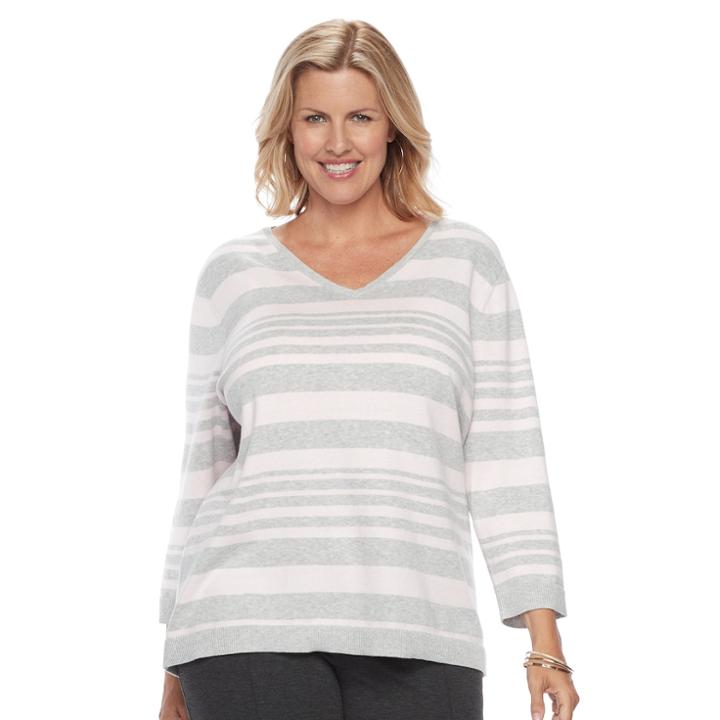 Plus Size Croft & Barrow&reg; V-neck Pullover, Women's, Size: 3xl, Light Grey