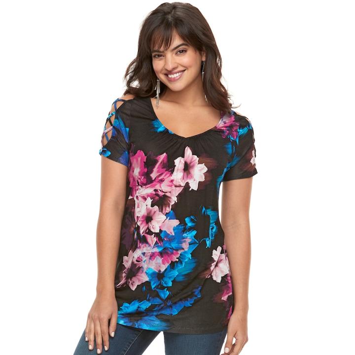 Women's Jennifer Lopez Strappy Cold-shoulder Tee, Size: Xs, Oxford