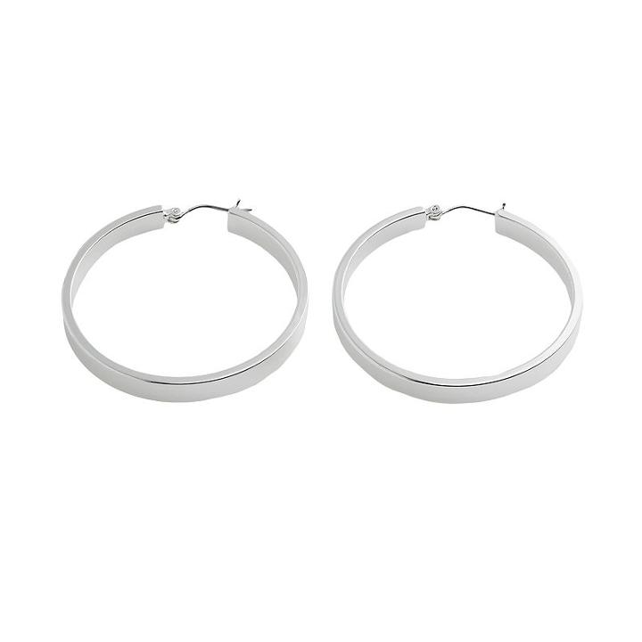 Chaps Large Silver Tone Hoop Earrings, Grey