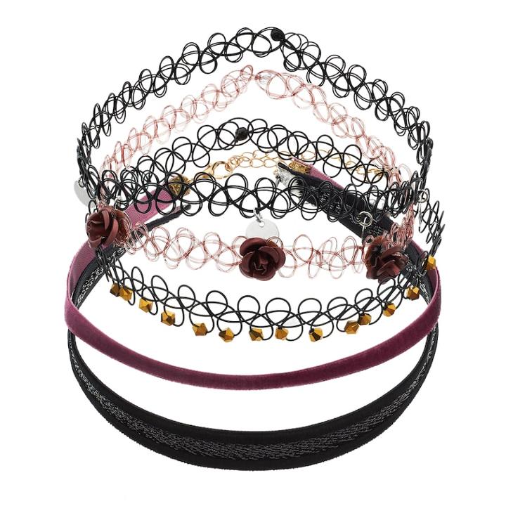 Mudd&reg; Flower, Disc & Beaded Choker Necklace Set, Women's, Dark Red