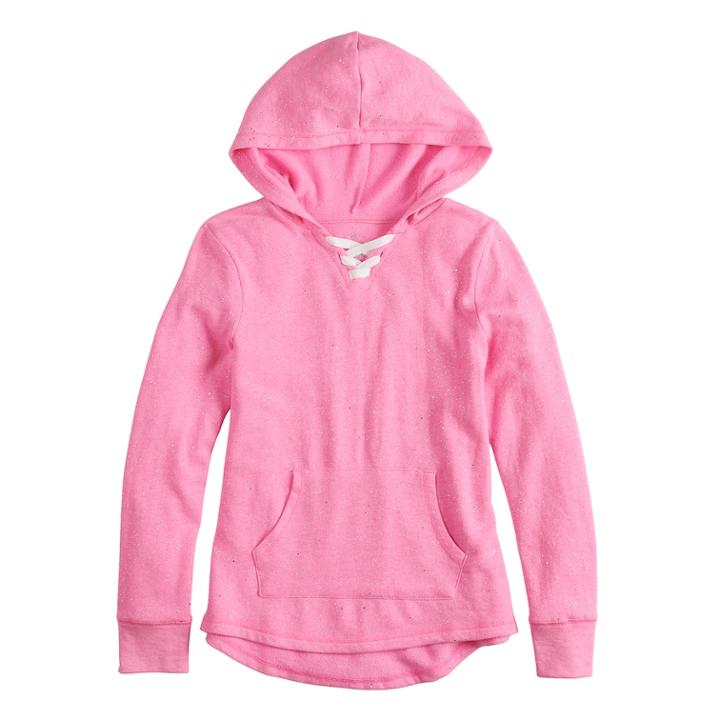 Girls 7-16 & Plus Size So&reg; Lace-up Tunic Hoodie, Size: 14 1/2, Brt Pink
