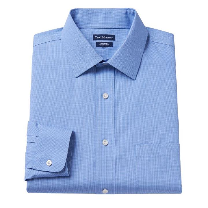 Men's Croft & Barrow&reg; Classic-fit Dogbone Textured No-iron Spread-collar Dress Shirt, Size: 18 36/37, Light Blue