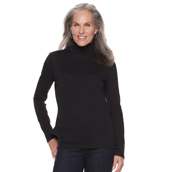 Women's Croft & Barrow&reg; Essential Turtleneck Top, Size: Xl, Black