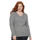 Plus Size Croft & Barrow&reg; Cable-knit V-neck Sweater, Women's, Size: 1xl, Black