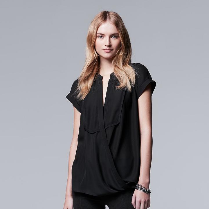 Women's Simply Vera Vera Wang Faux-wrap Top, Size: Large, Black