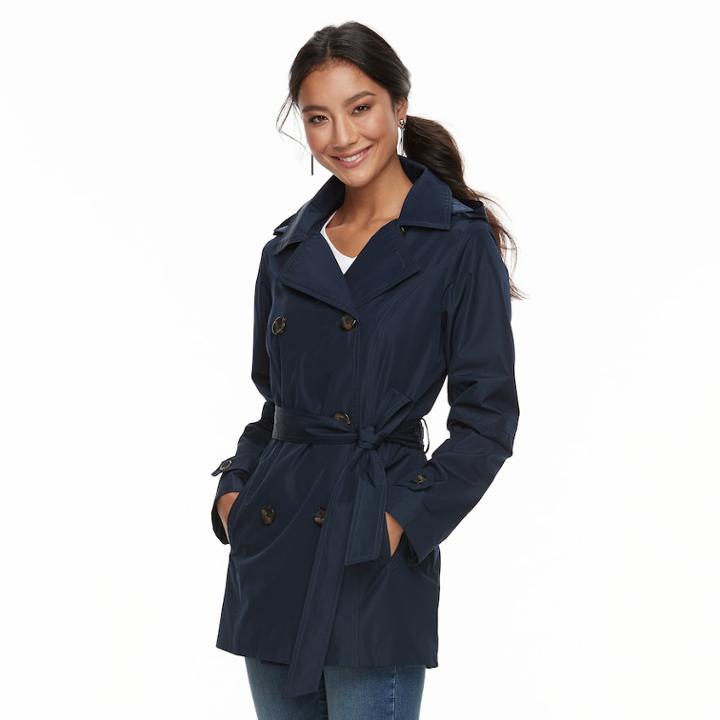 Women's D.e.t.a.i.l.s Radiance Double-breasted Trench Jacket, Size: Medium, Blue (navy)