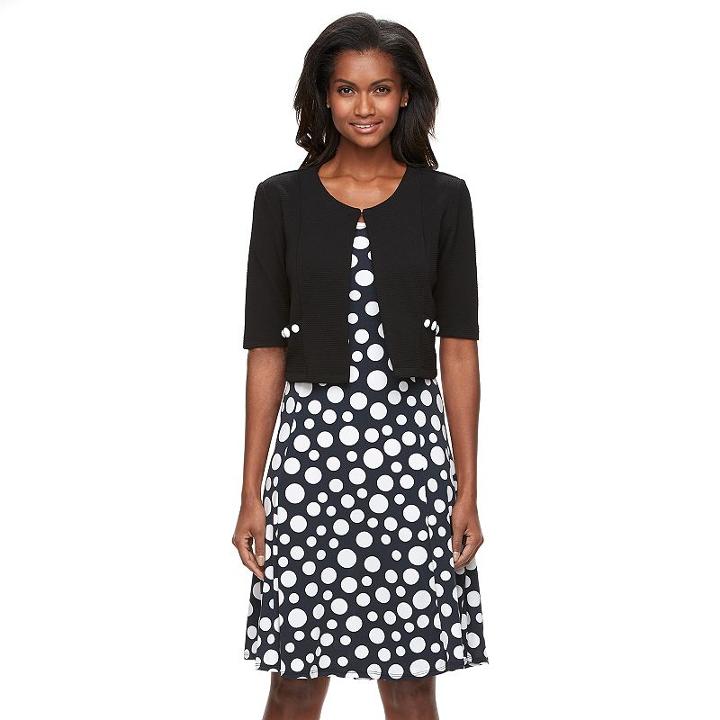 Women's Perceptions Polka-dot Dress & Jacket Set, Size: 10, Oxford