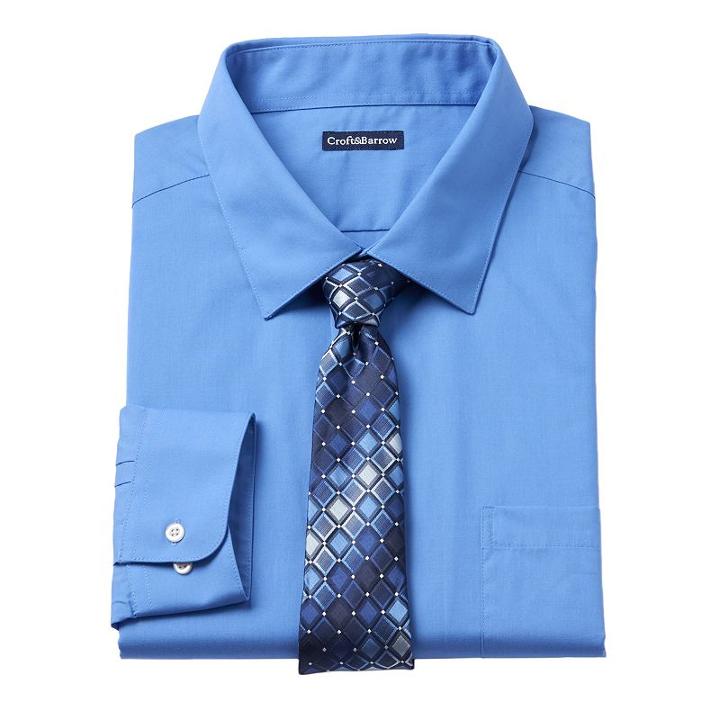 Big & Tall Croft & Barrow&reg; Classic-fit Striped Dress Shirt And Patterned Tie Boxed Set, Men's, Size: 19 36/7t, Med Blue