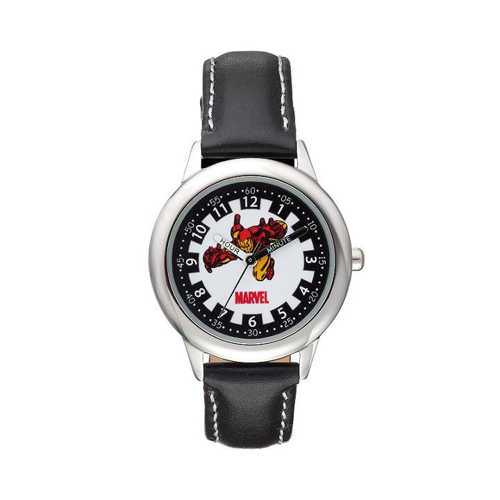 Marvel Iron Man Boy's Leather Time Teacher Watch, Black