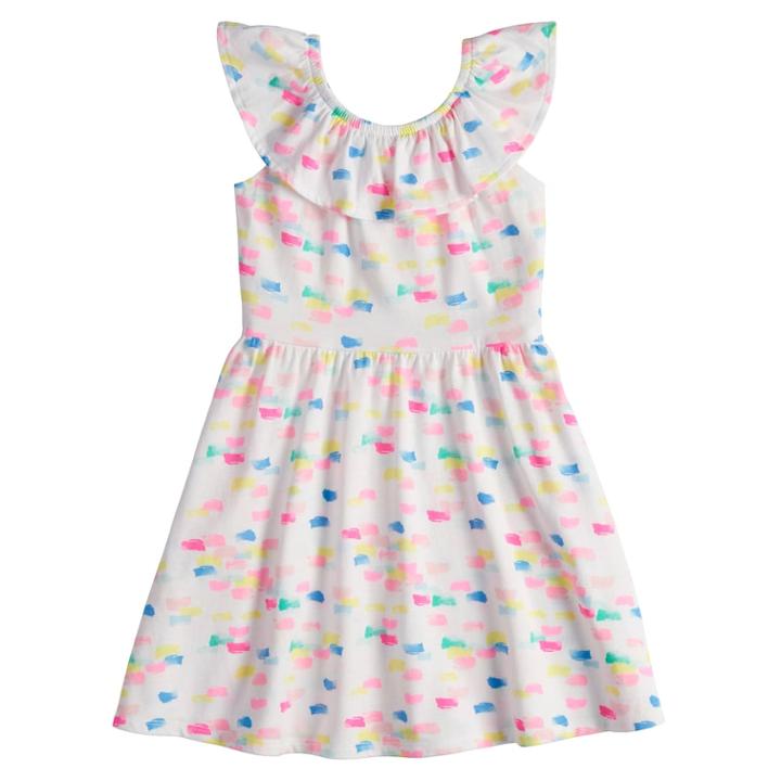 Girls 4-10 Jumping Beans® Ruffled Neck Skater Dress, Size: 4, White