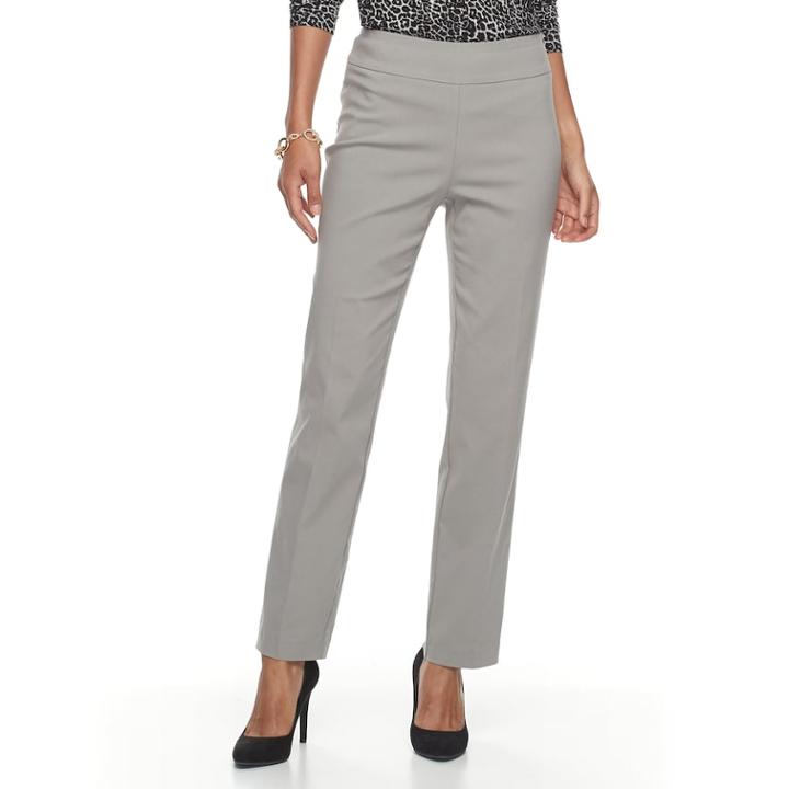 Women's Dana Buchman Slimming Pull-on Pants, Size: Large, Light Grey