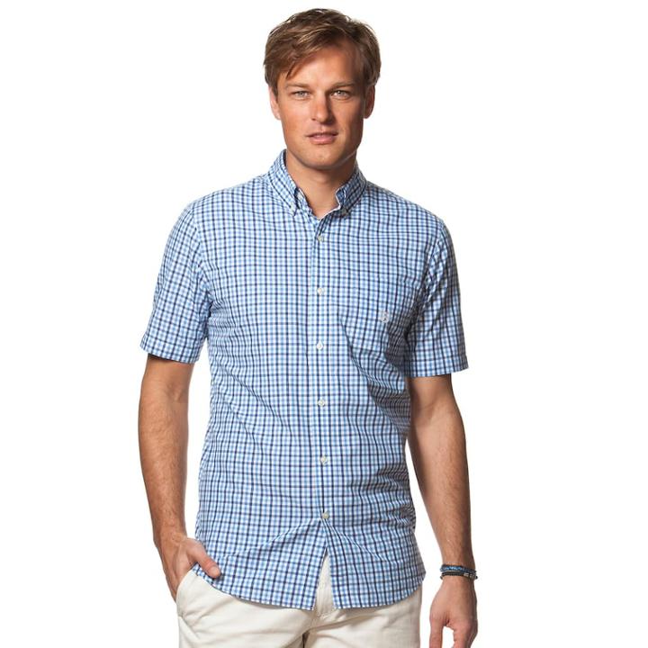 Men's Chaps Classic-fit Gingham Plaid Easy-care Button-down Shirt, Size: Medium, Blue