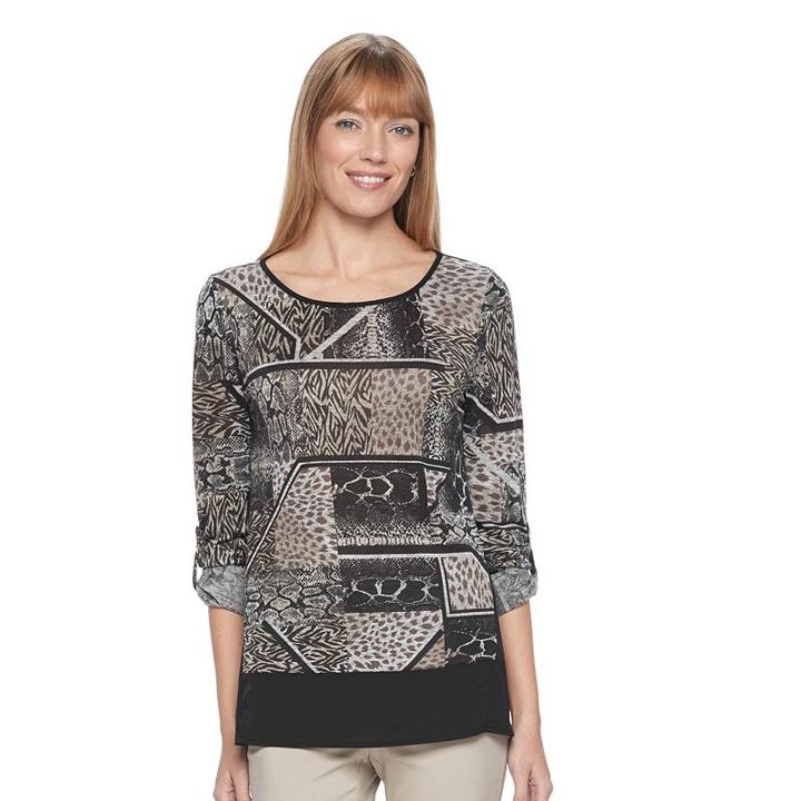 Women's Dana Buchman Printed Roll-tab Top, Size: Xs, White
