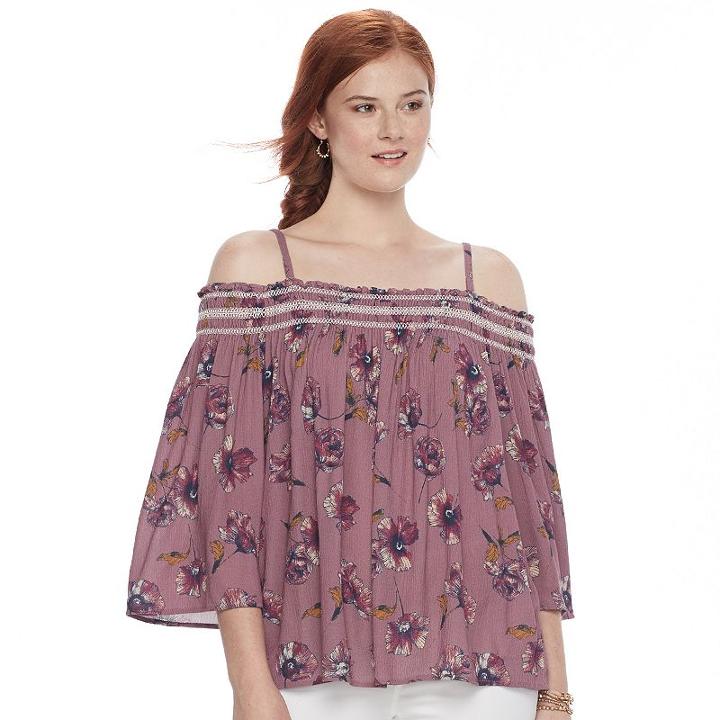 Juniors' Rewind Smocked Off-the-shoulder Top, Teens, Size: Medium, Med Red