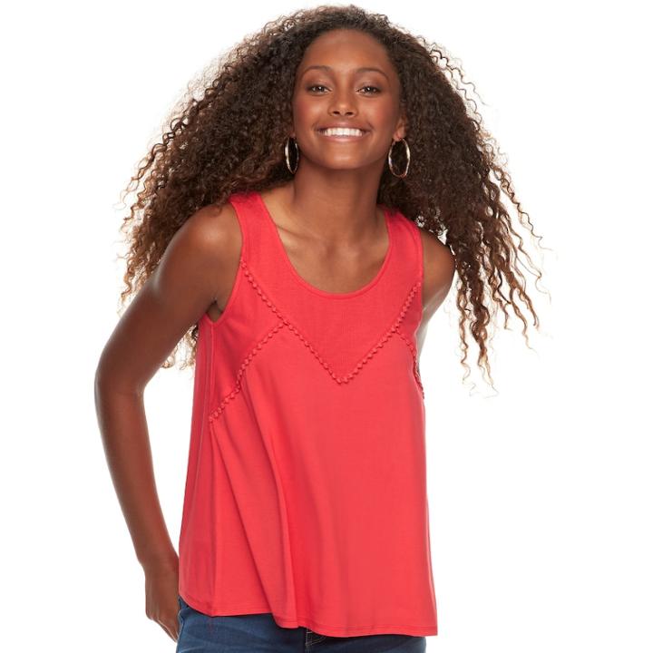Juniors' Love, Fire Solid Pom-pom Tank, Teens, Size: Medium, Red