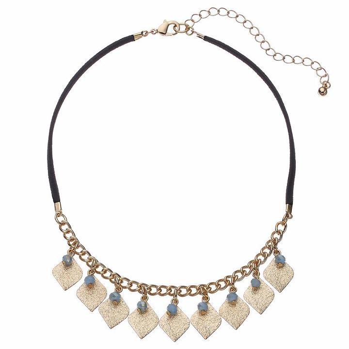 Blue Bead & Textured Marquise Charm Choker Necklace, Women's, Black