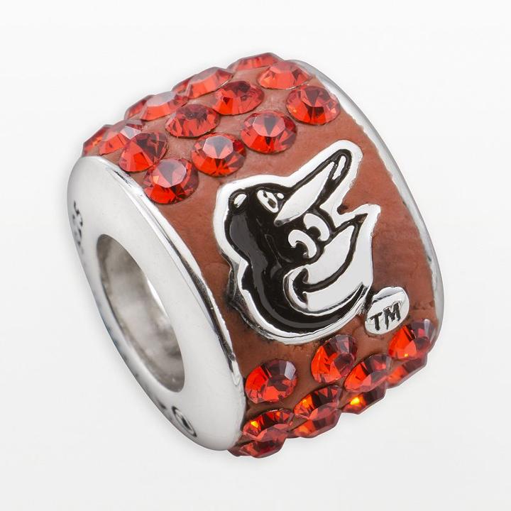 Logoart Baltimore Orioles Sterling Silver Crystal Logo Bead - Made With Swarovski Crystals, Women's, Orange
