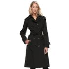 Women's Towne By London Double-breasted Trench Coat, Size: Large, Black