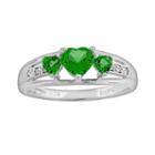 Sterling Silver Lab-created Emerald And Diamond Accent Heart 3-stone Ring, Women's, Size: 5, Green