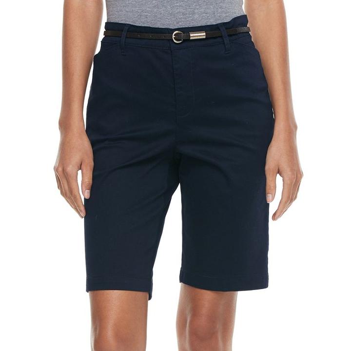 Women's Gloria Vanderbilt Anita Belted Bermuda Shorts, Size: 10, Blue