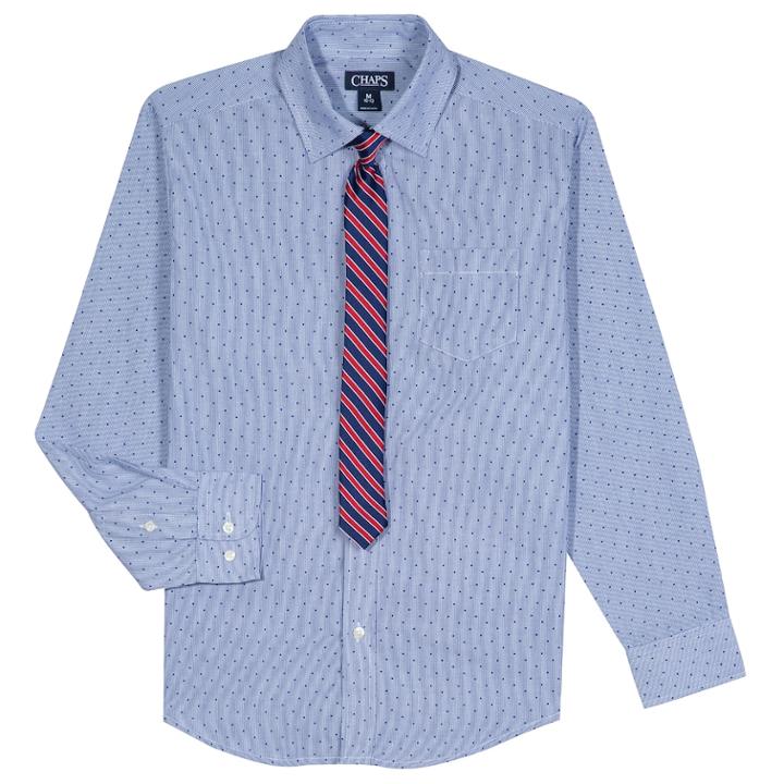 Boys 8-20 Chaps Shirt & Tie Set, Size: 10-12, Dark Blue