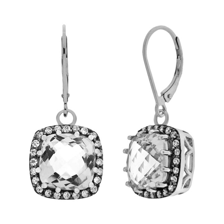 Sterling Silver And Black Rhodium Plate Sterling Silver Quartz And Cubic Zirconia Drop Earrings, Women's, White