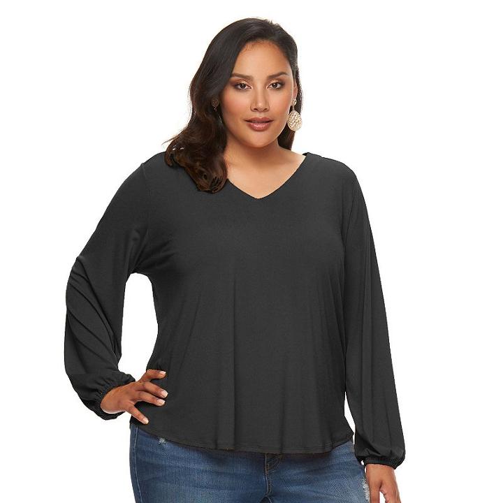 Plus Size Jennifer Lopez Lace-up Back Crepe Top, Women's, Size: 2xl, Black