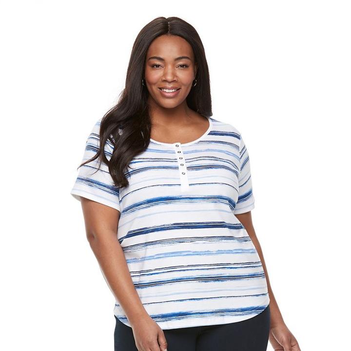 Plus Size Croft & Barrow&reg; Henley Tee, Women's, Size: 1xl, Blue (navy)