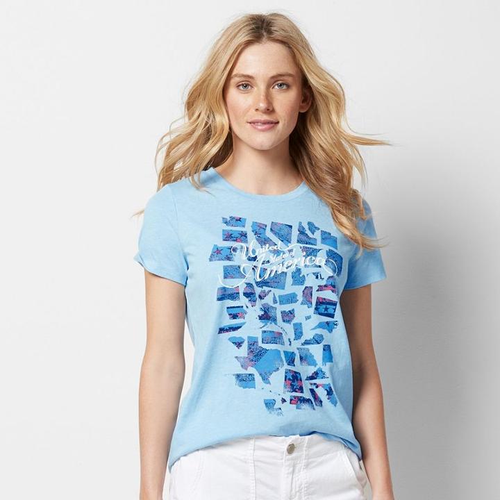Women's Patriotic Graphic Crewneck Tee, Size: Large, Med Blue