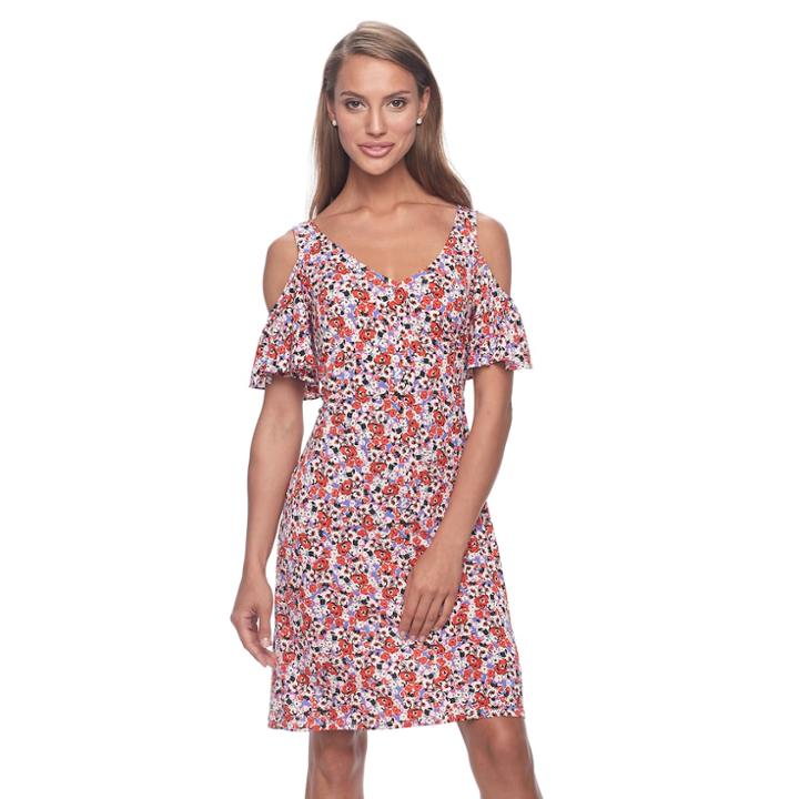 Women's Msk Floral Cold-shoulder Shift Dress, Size: Large, Brt Red